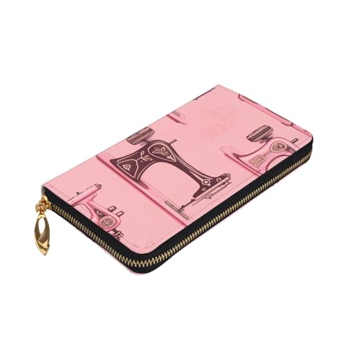 Vintage Pink Sewing Machine Prints Leather Long Clutch Wallet for Fashionable Girls and Women - Durable, Stylish, and Functional, Black, One Size3