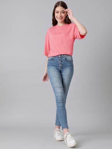 Image of KOTTY Women's Cotton Blend Solid Oversized T-Shirts