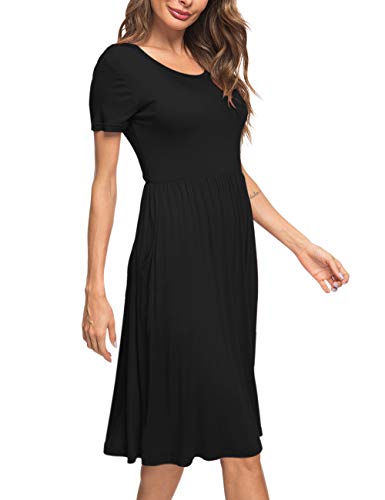 AUSELILY Women's Short Sleeve Empire Waist Dress Pleated Loose Swing Knee Length Dresses with Pockets 2025 New4