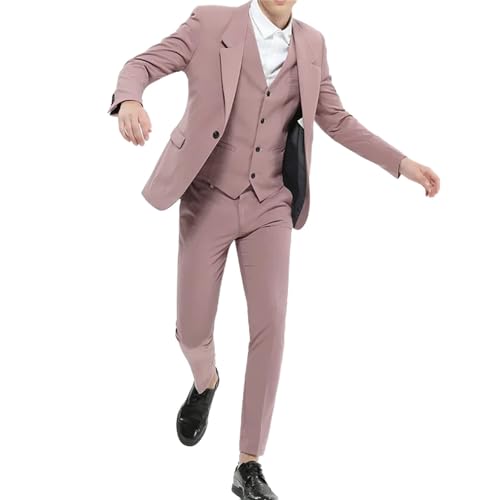 Men Pink Groom Tuxedo Groomsmen Wedding Party Business 3 Pieces Suit Set