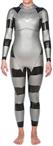 Arena Women's SAMS Triathlon Wetsuit Full Sleeve Shark Deterrent Neoprene for Open Water Swimming, Ironman and USAT Approved, Silver/Black, Small