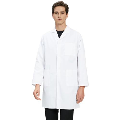 CATOR Bata de Laboratorio Hombre Mujer, Bata Poliéster Bata Blanca Manga Larga Bata Laboratorio Disfraz Doctora para Estudiantes Escuela Laboratorio de Ciencia Enfermera Cosplay, Puños planos, M