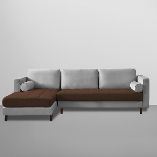 Image of Lezra LHS 4 Seater L Shape Sofa Set for Living Room (Brown Grey Fabric) Premium Fabric Sofa