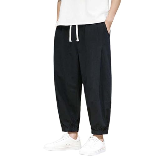 Mens Loose Straight Cotton Summer Casual Pants Mens Breathable Pants Mens Elastic Pants - Main Image
