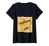 vintage airplane watercolor i can fly aviation plane pilot maglietta con collo a v