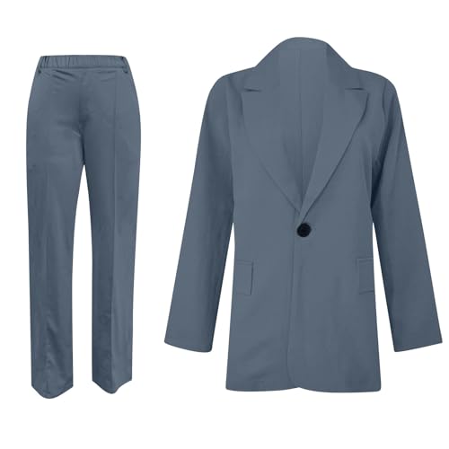 HGps8w 2 Piece Outfits for Women Dressy Work Pants Suits, Blazer Jacket & Straight-Leg Long Pants Business Casual Clothes4