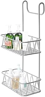 Blue Canyon 2 Tier Hanging Shower Caddy, No Drill Stainless Steel Bathroom Shelf, Non-Rusting Storage Shelves, Shower Accessory for Bathroom Organisation Shelf, Shower Basket Organizer, White
