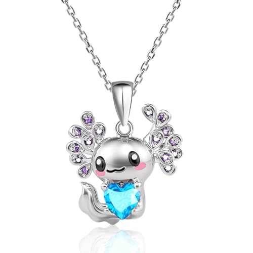 OIXEYA Niedliche Axolotl-Halskette, Legierung Axolotl-Kristall-Halskette Süß Trendig Anhänger-Halskette Schmuckgeschenk für Jungen Mädchen Weihnachts- und Abschlussgeschenk (A)