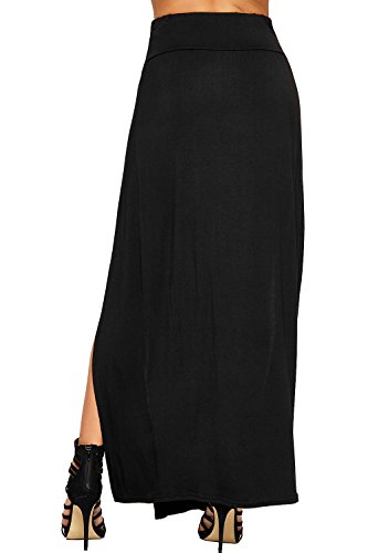 WearAll Womens Double Split Maxi Long Skirt Ladies Plain Basic Two Side Slit Plus Size 8-26