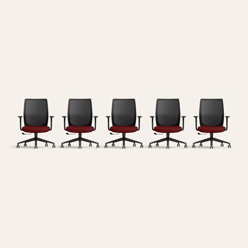 Image of Interio by Godrej Curv Premium Mesh Wide Back Ergonomic Chair for Work from Home /Study | 1 Year Warranty | Height Adjustable Chair | Heavy Duty PP Base | DIY Installation (Set of 5, Milan Red)
