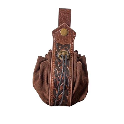 Image of Leather Belt Pouch Medieval Vintage Renaissance Viking LARP Cosplay Costumes Drawstring Coin Purse Phone Holder Waist Bag (A-Brown)