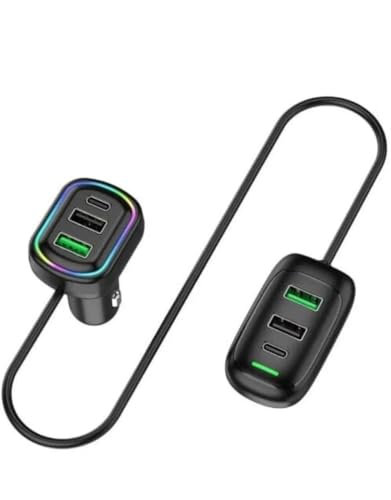 Image of Jaxter 6-Port 48W Car Charger Adapter (2 Type-C + 4 USB) with 1.5M Cable & Rainbow LED - Fast Charging for All Smartphones, Tablets & Devices
