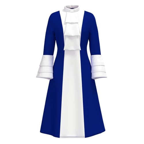 CAMDOM Church Clergy Dress for Women Minister Spring/Autumn A Line Long Sleeve Black White Patchwork Dress with Tab Collar