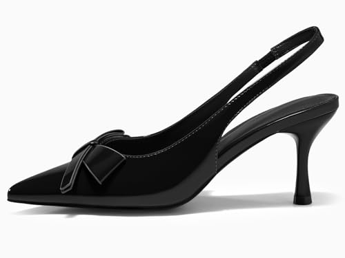 Image of Coutgo Womens Slingback Kitten Heels Bow Closed Pointed Toe Pumps Slip on Office Work Dress Shoes