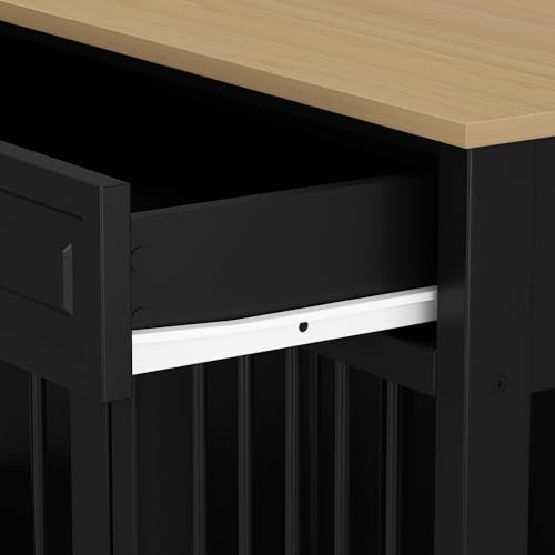 Hundekäfig für Zuhause, Eisen Hundebox,Hundebox XXL,Hundehütte Hundekiste für den Innenbereich,PB-Brett + Bügeleisen mit 2 Türen 164 x 80 x 60 cm, Metall, Schwarz + Braun