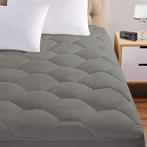 Queen Mattress Pad, 8-21" Deep Pocket Protector Ultra Soft Quilted Fitted Topper Cover Breathable Fit for Dorm Home Hotel -Grey