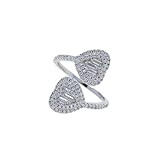 Iced Out Bling Women Jewelry 5A Cubic Zirconia CZ Open Adjusted Double Heart Shaped Finger Ring (silver)