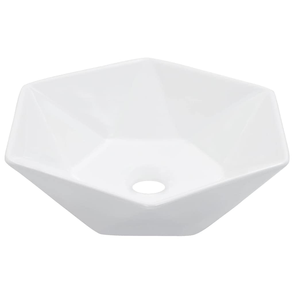Lavabo de cerámica blanco 41 x 36,5 x 12 cm lavabo con orificio para grifo y desagüe para cuarto de baño, lavadero para invitados, aseo sanitario