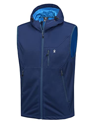 Little Donkey Andy Men's Lightweight Softshell Vest Hooded Windproof Sleeveless Jacket for Golf Travel Hiking Running Blue XL