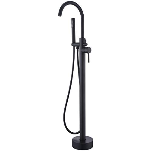 KOJOX Floor Mount Bathtub Faucet Freestanding Tub Filler Matte Black Standing High Flow Shower Faucets with Handheld Shower Mixer Taps