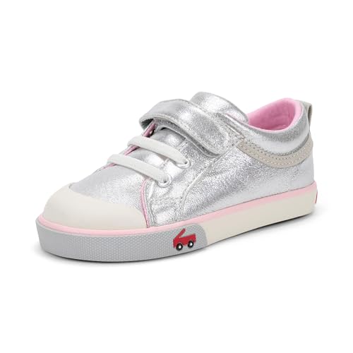 See Kai Run Kristin - Fan Favorite Sneakers for Little Girls, Silver/Pink, Toddler 6