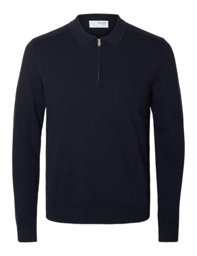 SELETED Homme SLHBERG LS Half Zip Polo Noos, Navy Blazer/Detail: Melange, M
