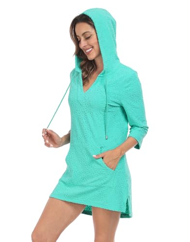 HDE Women's Terry Cloth Beach Cover Up Tunic Dress Swimsuit Coverup with Hood2