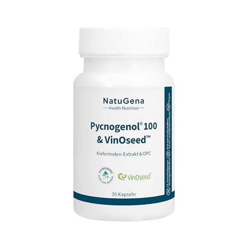 NatuGena Pycnogenol 100 & VinOseed OPC-Kombination, 100 mg französische Meereskiefer & 125 mg Traubenkernextrakt, vegan, Antioxidantien-Schutz, vegan, 30 Kapseln (30 Tage Packung)