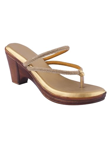 Image of TRYME Alluring Wedge Slip On Sandal Embellished Rhinestones Strap Platform Party Heels For Womens & Girls