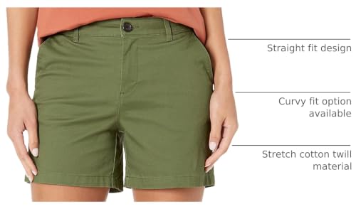 Amazon Essentials Women's Mid-Rise Slim-Fit 5" Inseam Khaki Shorts, (Available in Straight and Curvy Fits), Olive, 16 - image 4