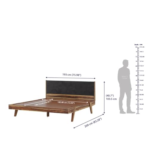 Image of Wakefit Bed | King (78x72) Sheesham Wood Bed Upholstered, Without Storage | 3 Year Warranty | Lynx - Burma Brown