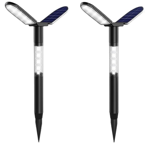 EMANER Solar Flood Lights Outdoor 2-Pack, Dual Color 2700K-6000K CCT Change, Dusk to Dawn Solar Pathway Lights with Stake, 12H All-Night Illumination for Lawn Landscape Patio Security