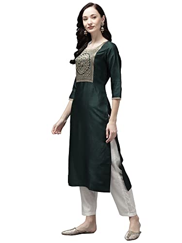 Image of INDO ERA Women's Yoke Design Polyester Calf Length Straight Kurta(KT9GN2752)