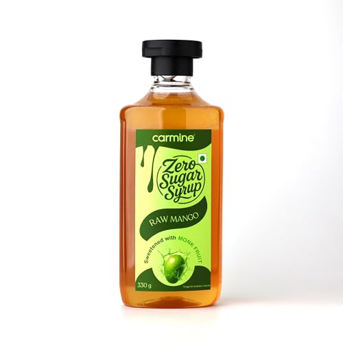 Image of Carmine Zero Sugar Syrup, Raw Mango, Sweetened with Monk Fruit, 330g | Made with Peach, Passion Fruit and Raw Mango | Natural, Plant-Based Sweetener | No Added Sugar or Artificial Ingredients