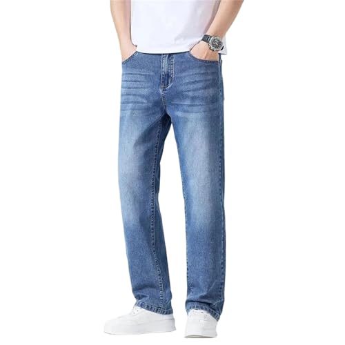 Mens Jeans Summer Thin Straight Soft Breathable Comfortable Denim Pants Loose Fit Business Casual