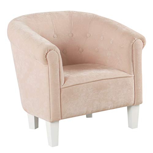 HomePop Youth Button Tufted Barrel Chair, Pink Velvet
