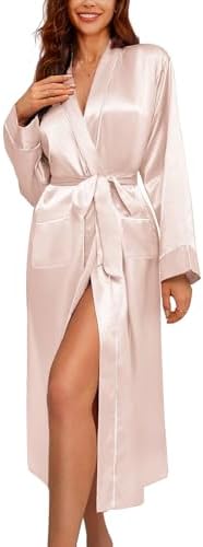 Ekouaer Satin Robes for Women Long Sleeve Silk Bathrobe Soft Ligh...