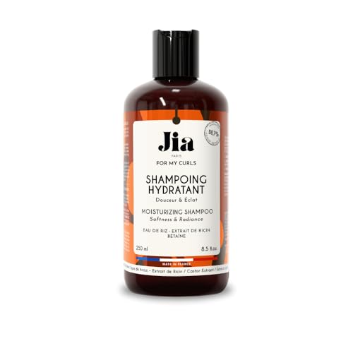 Jia Paris – Shampoing Hydratant – 250ml – Cheveux Bouclés, Frisés, Crépus – Eau de Riz & Extrait de Ricin – 99,4% Naturel – Vegan, Made in France
