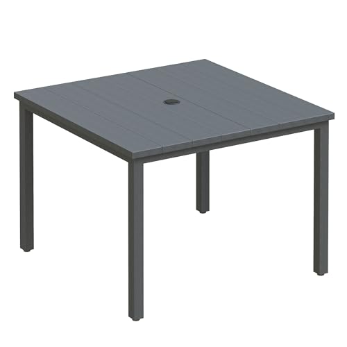 Image of VICLLAX Square Patio Dining Table for 4, Outdoor Patio Table with Umbrella Hole for Garden Lawn Deck Backyard, Dark Grey Tabletop