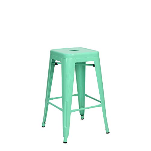 Vaukura Taburete Medio Oliix Brillo - Taburete Cocina de Estilo Industrial (Verde Menta)