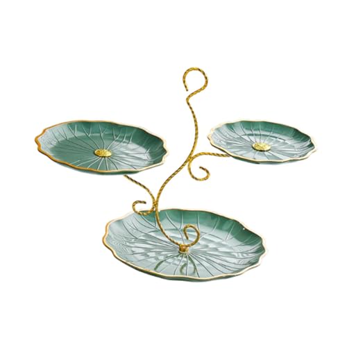 Baoblaze Piatto da 3 strati, piatto di, vassoio da portata, buffet, vassoio da portata a 3 livelli, supporto per cupcake a più livelli, Verde E Oro