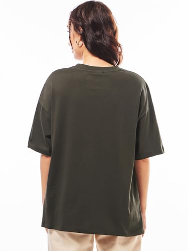 Image of Bewakoof Women's Solid Oversized Fit Half Sleeve Round Neck Cotton Jersey T-Shirt