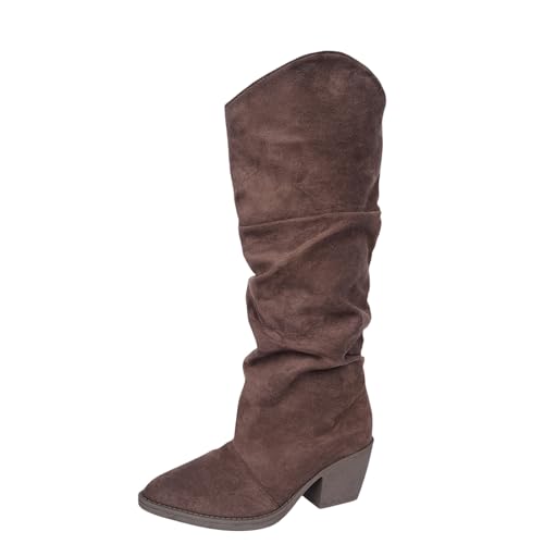 Bottes d'hiver à talon épais femme bottines rétro en cuir nubuck