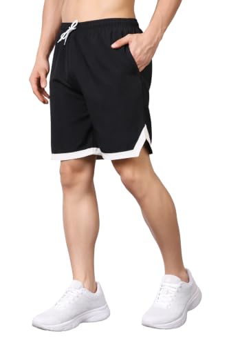 Image of London Hills Men's Sports Running Shorts Lightweight Quick Dry Gym Workout Training Shorts with Zipper Side Pockets Elastic Waist Adjustable Drawstring Athletic Activewear Running Jogging Fitness Yoga