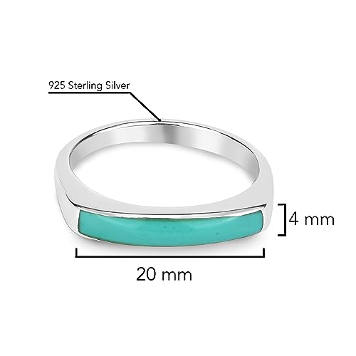 AeraVida Rectangular Bar Green Simulated Turquoise Stone Inlay .925 Sterling Silver Ring | Classic Wedding Rings For Women | Casual Comfort Fit Silver Rings for Women4