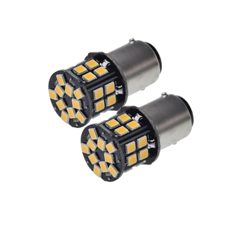 2 Ampoules à LED 12V Orange BA15S Ergot opposé 180° 1156 (P21W) Lumière 360° pour Voitures Motos Feux Clignotants