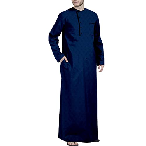 Middle East Arabic Long Robes Vintage Muslim Kaftan Robes Men Buttons Long Sleeve O Neck Jubba Thobe
