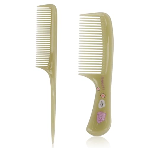 2pcs Baby Hair Combs Set,Plastic 1 Fine-Tooth Hairbrush with Cute Bear Printing & 1 Rat Tail Styling Comb for Baby Toddlers Kids Women Girls All Hair Types(Dark Green)