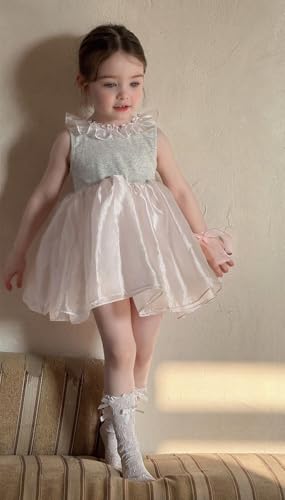 2-8Y Toddler Summer Sleeveless Dress,Princess Style for Girls,Toddler Summer Party Dress with Ruffled Round Neckline2