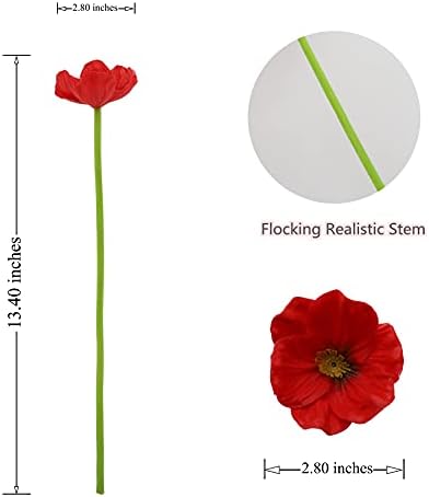 Decpro 12 Pcs Artificial Poppy Anemones, 13 Inches Realistic Latex Poppy Flocking Stemmed Flowers for Home Wedding Party Decor, Floral Arrangements, Table Centerpieces( Red)
